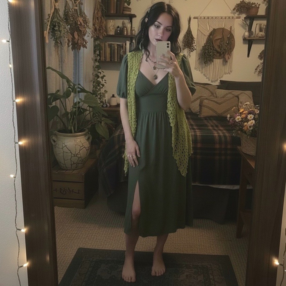 Pleats Co Textured‎ Cardigan S Moss Green Goblincore Cottagegoth Mushroomcore